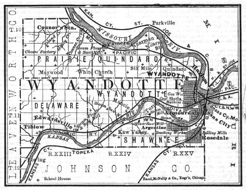 Map of Shawnee and Wyandot Land in Kansas